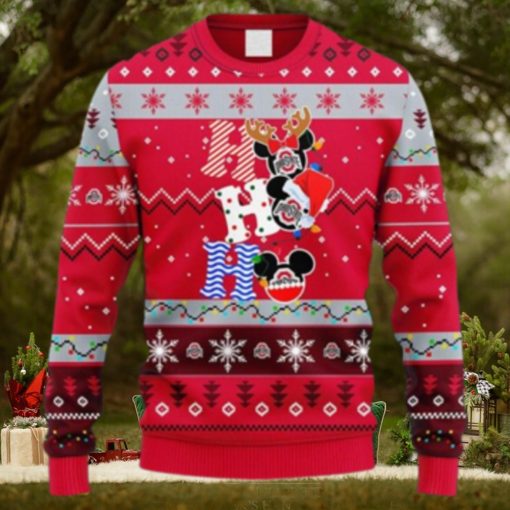 NCAA Christmas Ohio State Buckeyes HoHoHo Mickey Christmas Ugly Sweater For Men Women