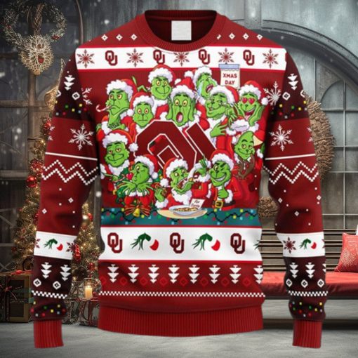 NCAA Christmas Oklahoma Sooners 12 Grinch Xmas Day Christmas Ugly Sweater For Men Women