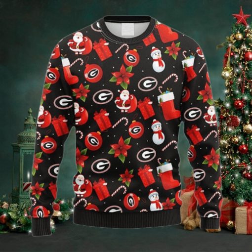 NCAA Georgia Bulldogs Santa Claus Snowman Christmas Ugly 3D Sweater For Men And Women Gift Ugly Christmas