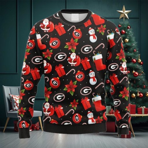 NCAA Georgia Bulldogs Santa Claus Snowman Christmas Ugly 3D Sweater For Men And Women Gift Ugly Christmas