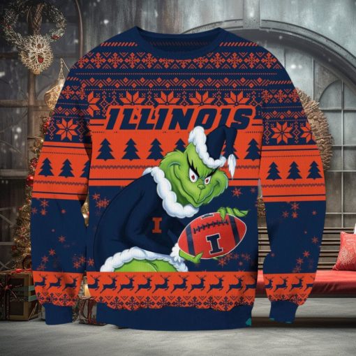 NCAA Illinois Fighting Illini Grinch AOP Ugly Christmas Sweater Christmas Gift For Men And Women