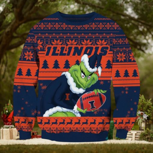 NCAA Illinois Fighting Illini Grinch AOP Ugly Christmas Sweater Christmas Gift For Men And Women