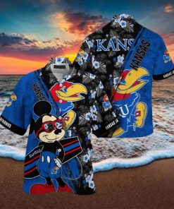 NCAA Kansas Jayhawks Hawaiian Shirt Mickey And Floral Pattern