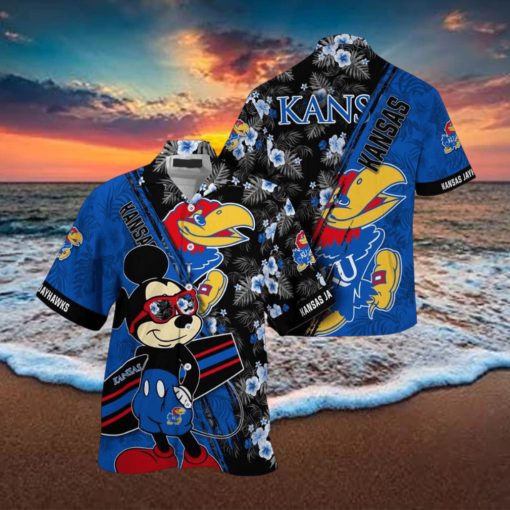 NCAA Kansas Jayhawks Hawaiian Shirt Mickey And Floral Pattern