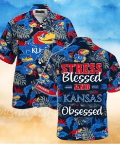 NCAA Kansas Jayhawks Hawaiian Shirt Stress Blessed Obsessed Beach Gift For Him