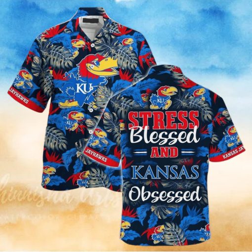 NCAA Kansas Jayhawks Hawaiian Shirt Stress Blessed Obsessed Beach Gift For Him