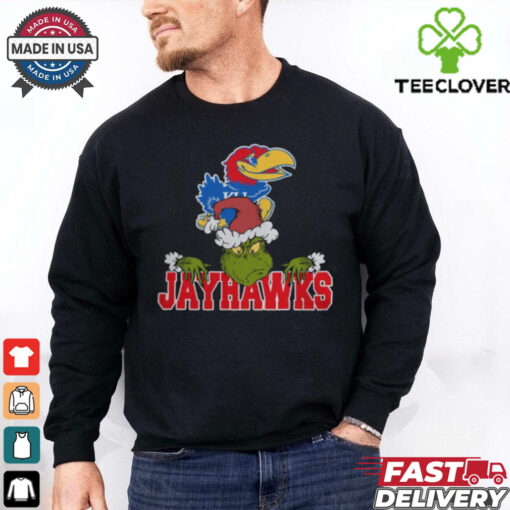 NCAA Kansas Jayhawks Logo Football Grinch Christmas T Shirt
