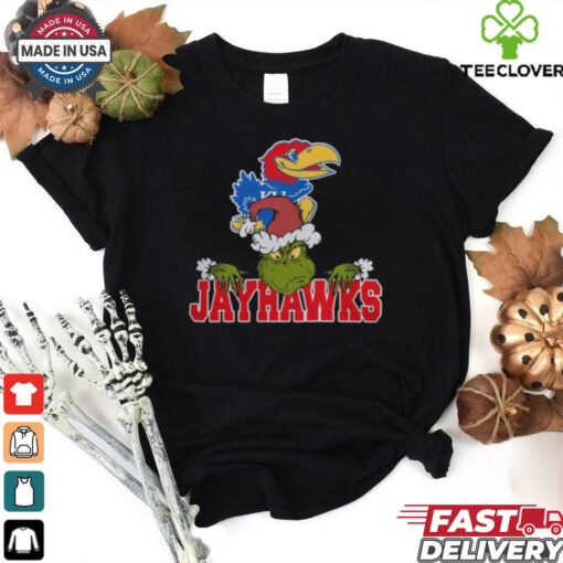 NCAA Kansas Jayhawks Logo Football Grinch Christmas T Shirt