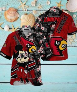 NCAA Louisville Cardinals Hawaiian Shirt Mickey And Floral Pattern