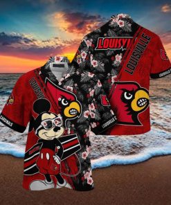 NCAA Louisville Cardinals Hawaiian Shirt Mickey And Floral Pattern