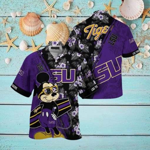 NCAA Lsu Tigers Hawaiian Shirt Mickey And Floral Pattern