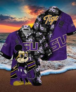 NCAA Lsu Tigers Hawaiian Shirt Mickey And Floral Pattern