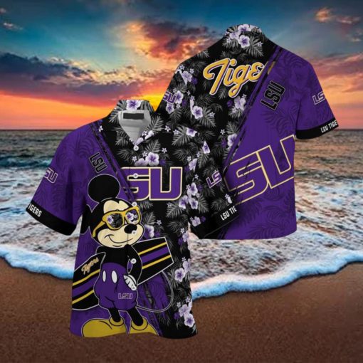 NCAA Lsu Tigers Hawaiian Shirt Mickey And Floral Pattern