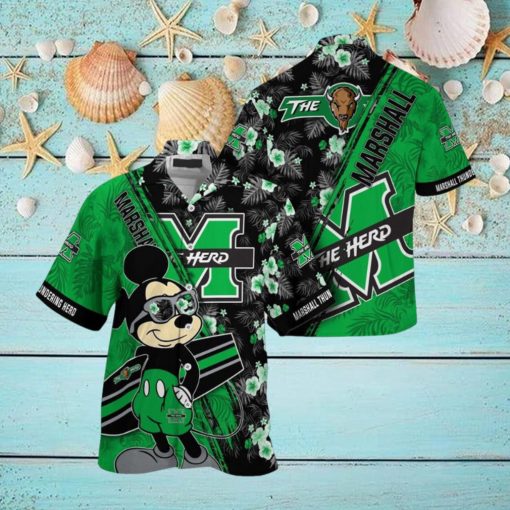 NCAA Marshall Thundering Herd Hawaiian Shirt Mickey And Floral Pattern