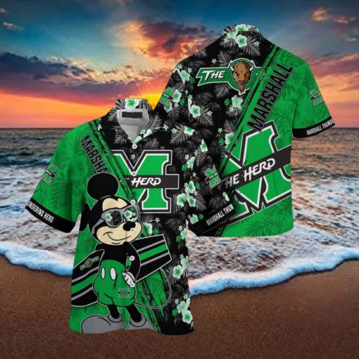 NCAA Marshall Thundering Herd Hawaiian Shirt Mickey And Floral Pattern