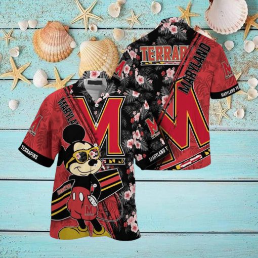 NCAA Maryland Terrapins Hawaiian Shirt Mickey And Floral Pattern