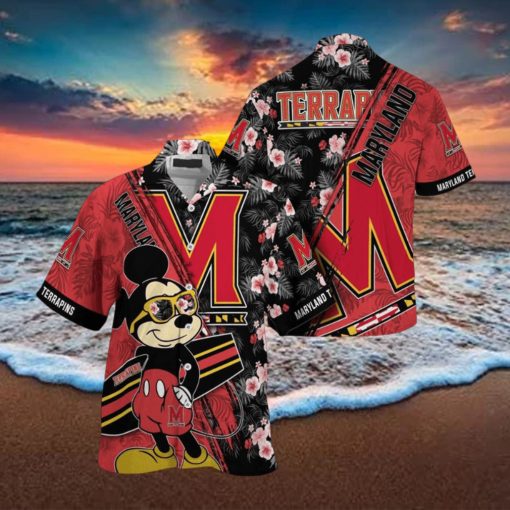 NCAA Maryland Terrapins Hawaiian Shirt Mickey And Floral Pattern