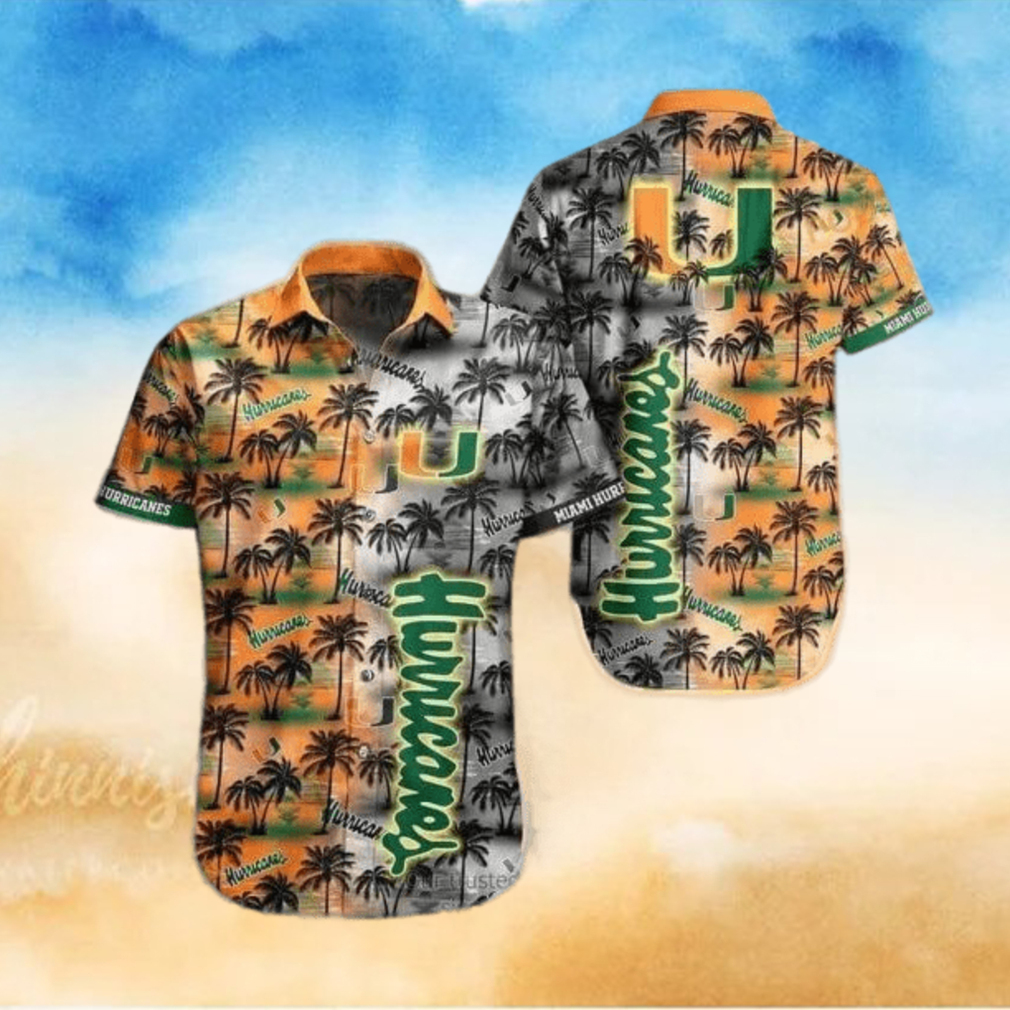 NCAA Miami Hurricanes Hawaiian Shirt Coconut Tree Pattern All Over Print NCAA Miami Hurricanes Hawaiian Shirt Coconut Tree Pattern All Over Print