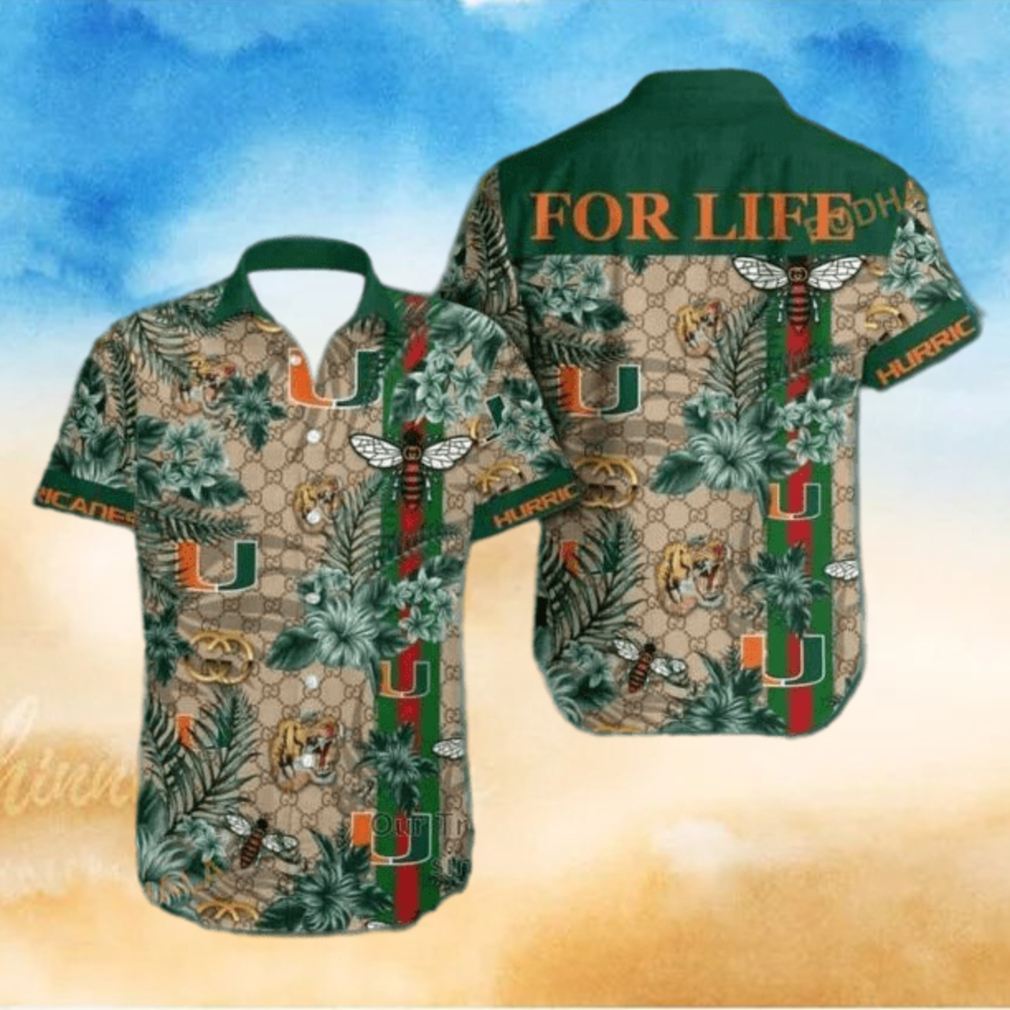NCAA Miami Hurricanes Hawaiian Shirt Gucci Parody Tropical Flower Pattern NCAA Miami Hurricanes Hawaiian Shirt Gucci Parody Tropical Flower Pattern