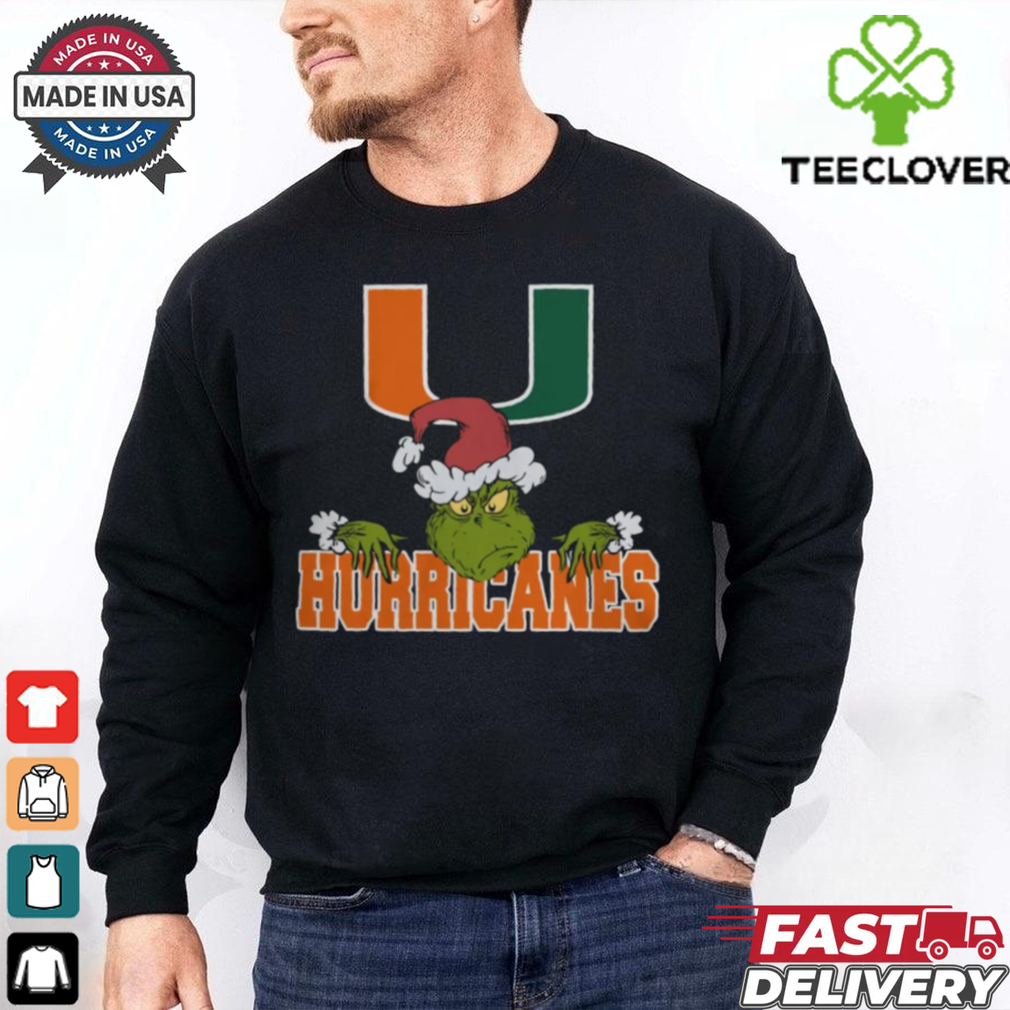 NCAA Miami Hurricanes Logo Football Grinch Christmas T Shirt NCAA Miami Hurricanes Logo Football Grinch Christmas T Shirt
