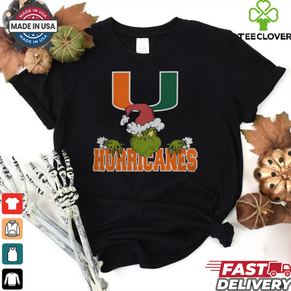 NCAA Miami Hurricanes Logo Football Grinch Christmas T Shirt NCAA Miami Hurricanes Logo Football Grinch Christmas T Shirt