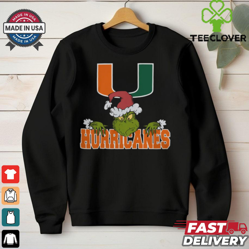 NCAA Miami Hurricanes Logo Football Grinch Christmas T Shirt NCAA Miami Hurricanes Logo Football Grinch Christmas T Shirt