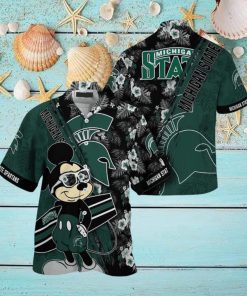 NCAA Michigan State Spartans Hawaiian Shirt Mickey And Floral Pattern