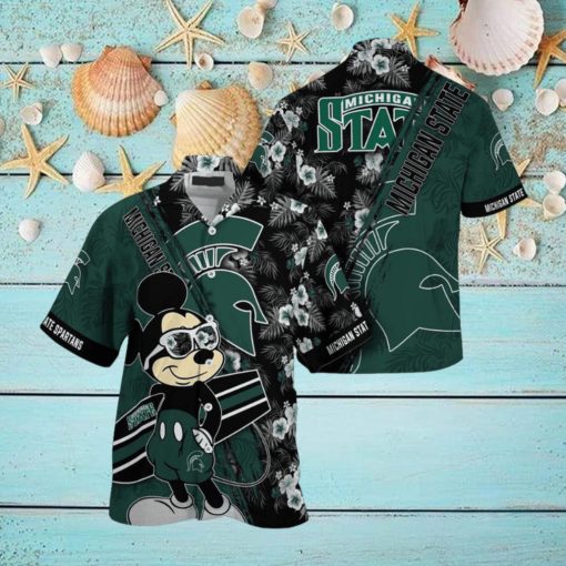 NCAA Michigan State Spartans Hawaiian Shirt Mickey And Floral Pattern