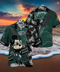 NCAA Michigan State Spartans Hawaiian Shirt Mickey And Floral Pattern