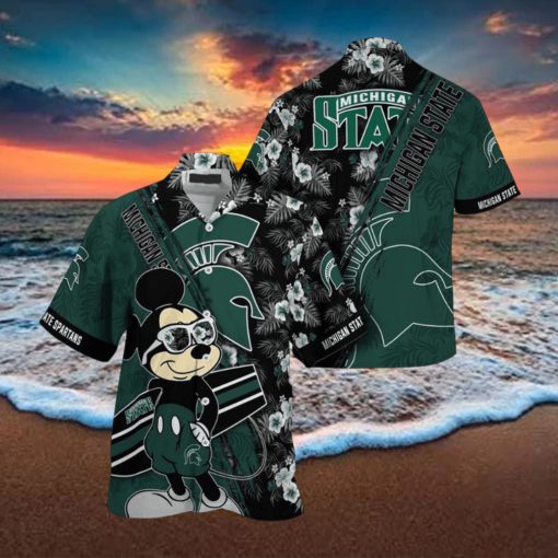 NCAA Michigan State Spartans Hawaiian Shirt Mickey And Floral Pattern