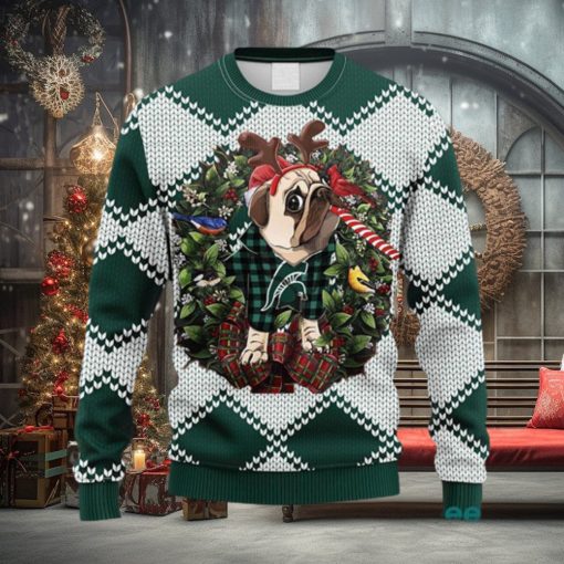 NCAA Michigan State Spartans Pub Dog Christmas Ugly 3D Knitted Sweater For Men And Women Gift Ugly Christmas