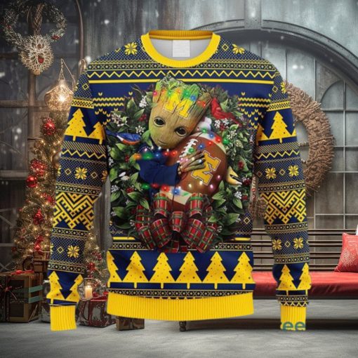 NCAA Michigan Wolverines Groot Hug Christmas Ugly 3D Knitted Sweater For Men And Women Gift Ugly Christmas