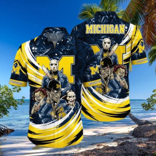 NCAA Michigan Wolverines Hawaiian Shirt Freddy Krueger Jason Voorhees Chucky