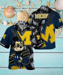 NCAA Michigan Wolverines Hawaiian Shirt Mickey And Floral Pattern