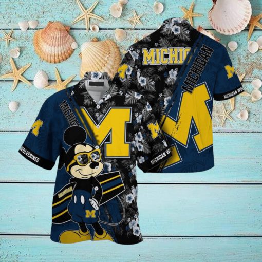 NCAA Michigan Wolverines Hawaiian Shirt Mickey And Floral Pattern