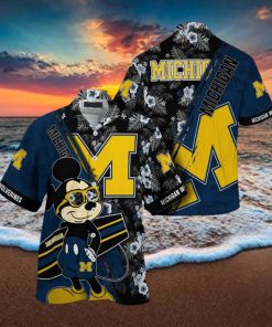 NCAA Michigan Wolverines Hawaiian Shirt Mickey And Floral Pattern