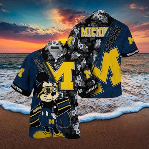 NCAA Michigan Wolverines Hawaiian Shirt Mickey And Floral Pattern