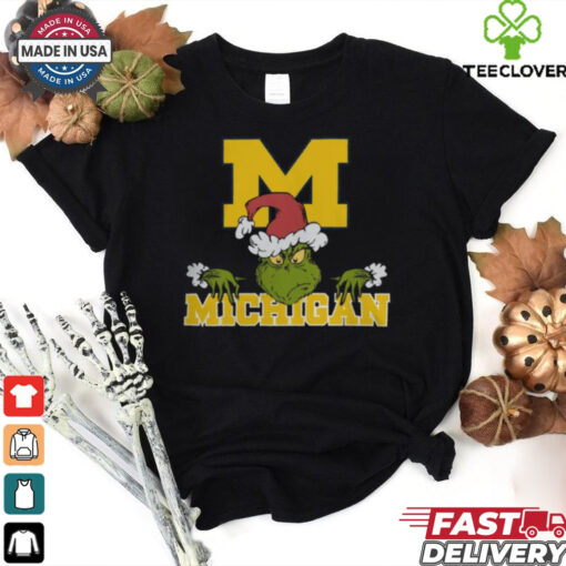 NCAA Michigan Wolverines Logo Football Grinch Christmas T Shirt