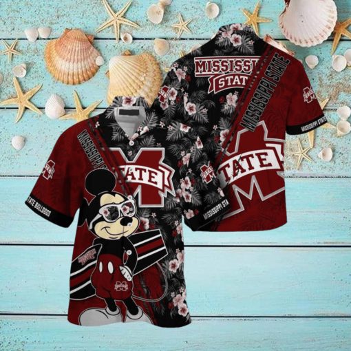 NCAA Mississippi State Bulldogs Hawaiian Shirt Mickey And Floral Pattern