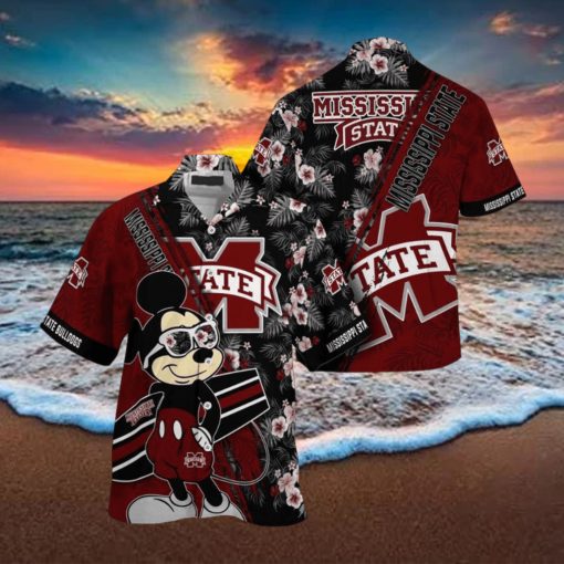 NCAA Mississippi State Bulldogs Hawaiian Shirt Mickey And Floral Pattern