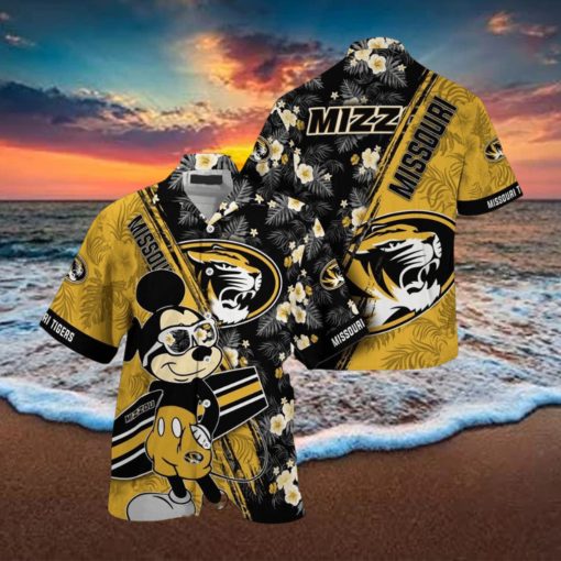 NCAA Missouri Tigers Hawaiian Shirt Mickey And Floral Pattern