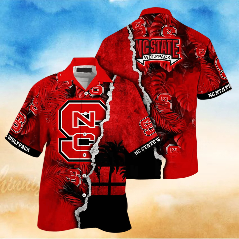 NCAA NC State Wolfpack Hawaiian Shirt Custom Name Palm Leaves Pattern NCAA NC State Wolfpack Hawaiian Shirt Custom Name Palm Leaves Pattern