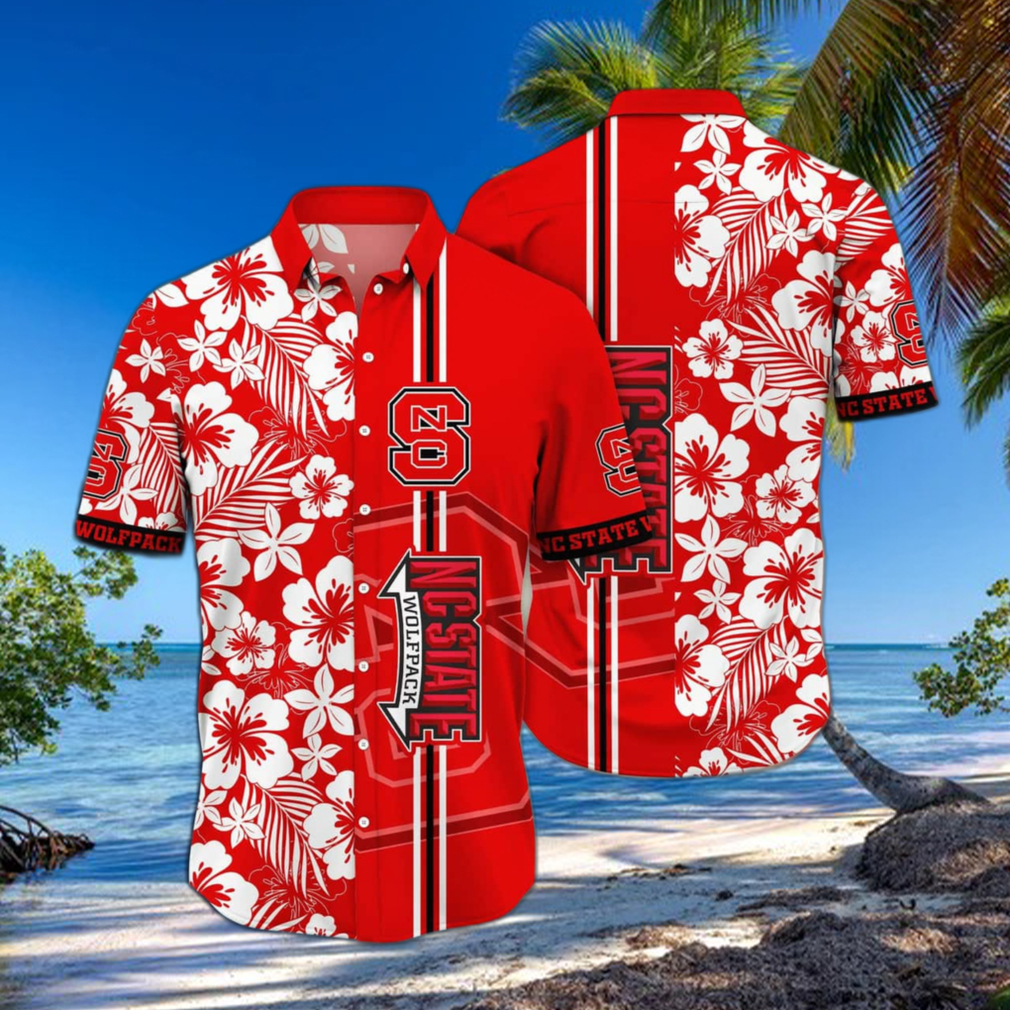 Nc State Wolfpack NCAA Us Flag Flower Button Up Hawaiian Shirt And