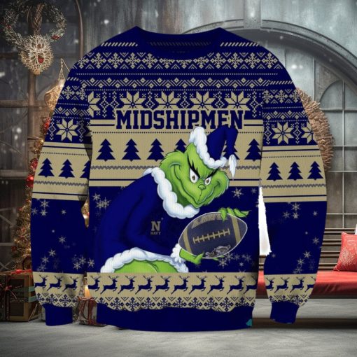 NCAA Navy Midshipmen Grinch AOP Ugly Christmas Sweater Christmas Gift For Men And Women