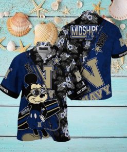 NCAA Navy Midshipmen Hawaiian Shirt Mickey And Floral Pattern