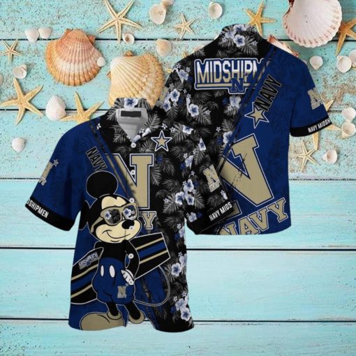 NCAA Navy Midshipmen Hawaiian Shirt Mickey And Floral Pattern