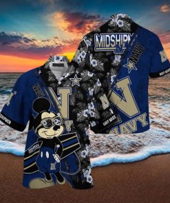 NCAA Navy Midshipmen Hawaiian Shirt Mickey And Floral Pattern