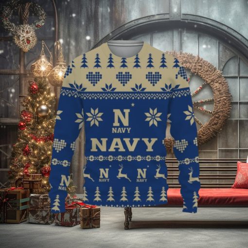 NCAA Navy Midshipmen Snowflake Knitting Pattern Ugly Christmas Sweater