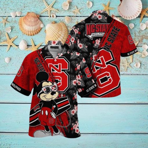 NCAA Nc State Wolfpack Hawaiian Shirt Mickey And Floral Pattern