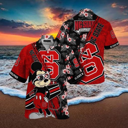 NCAA Nc State Wolfpack Hawaiian Shirt Mickey And Floral Pattern